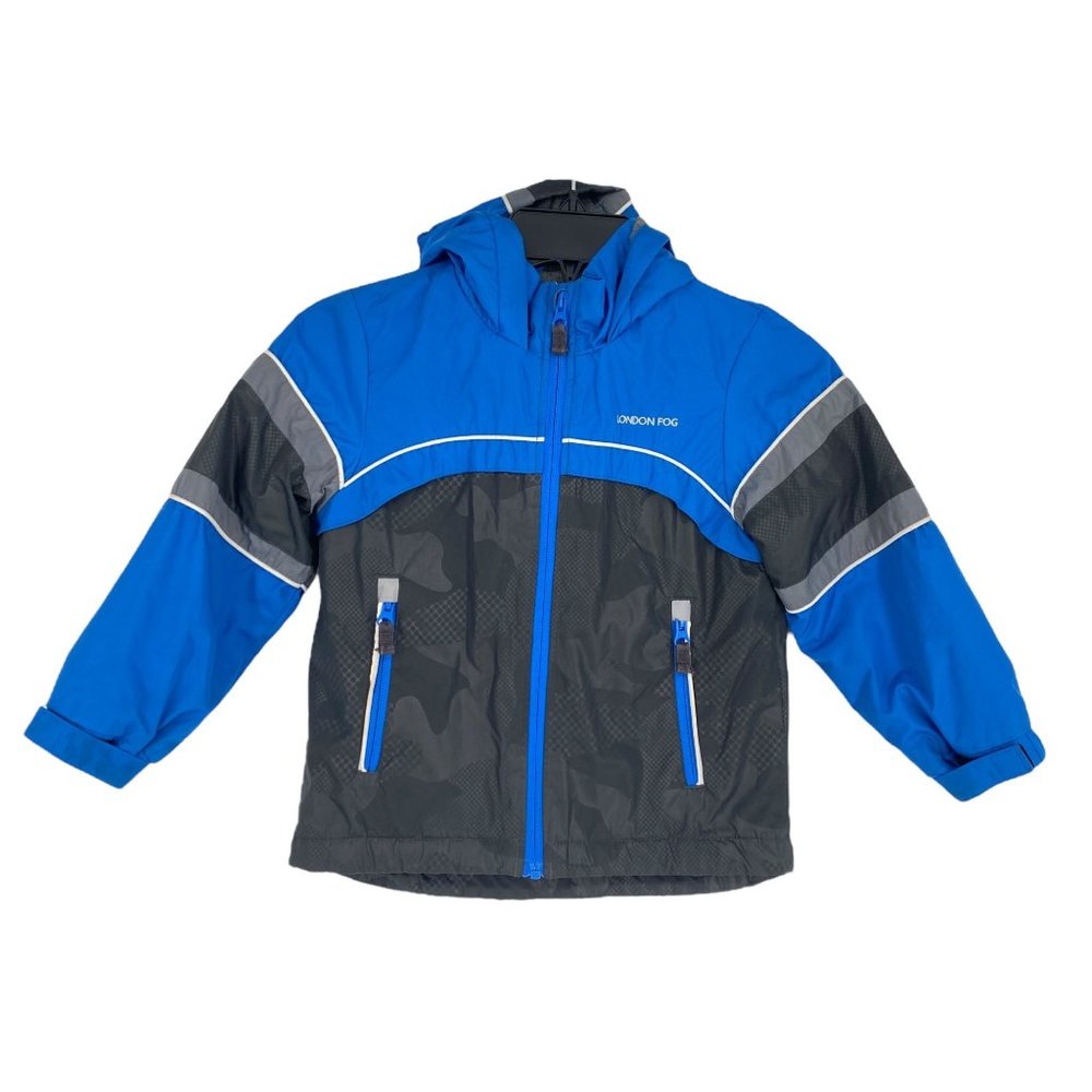 London Fog Boys 5 Mid Weight Full Zip Jacket Blue Gray Zip Pockets Hooded Coat